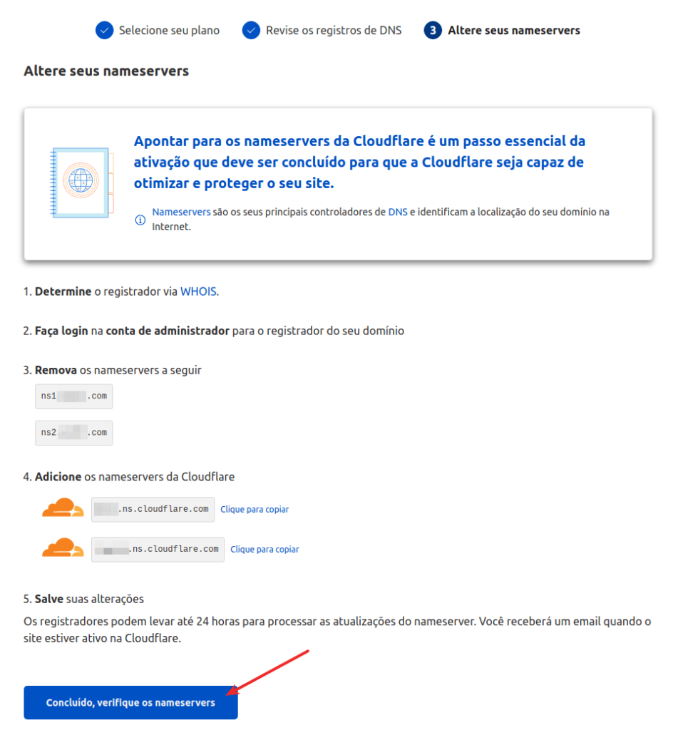 Alterar os nameservers no local de registro do domínio
