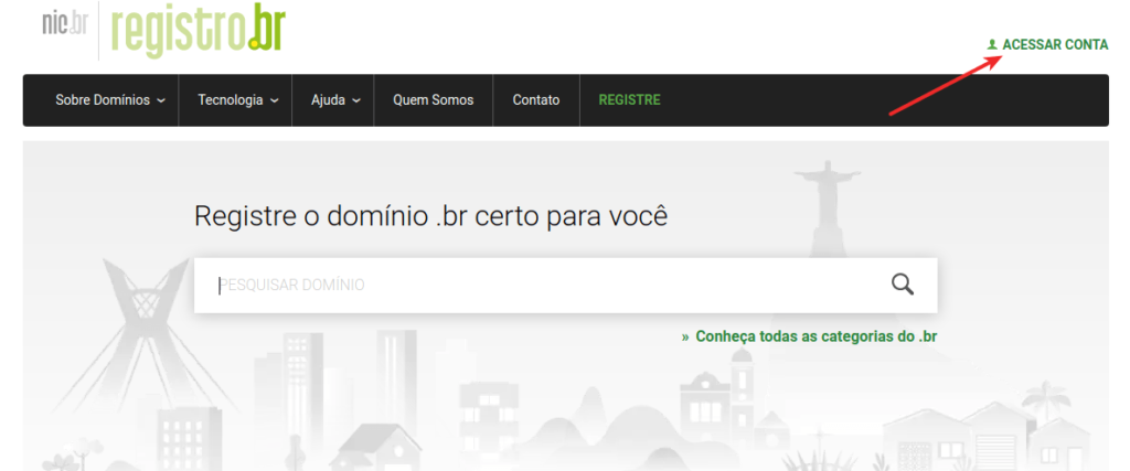 Fazendo login no registro.br