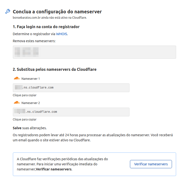 Verificação dos nameservers